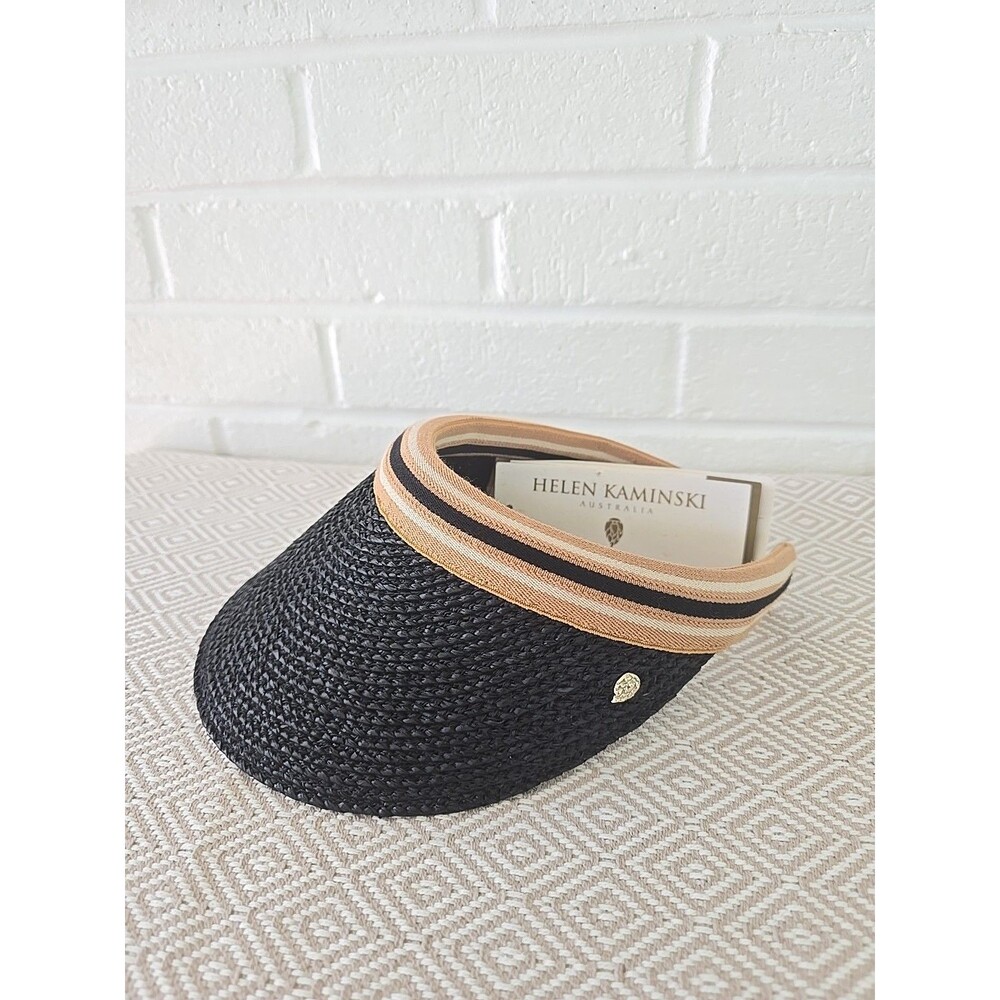Helen Kaminski Bianca Visor in Charcoal Nlack Straw NWT